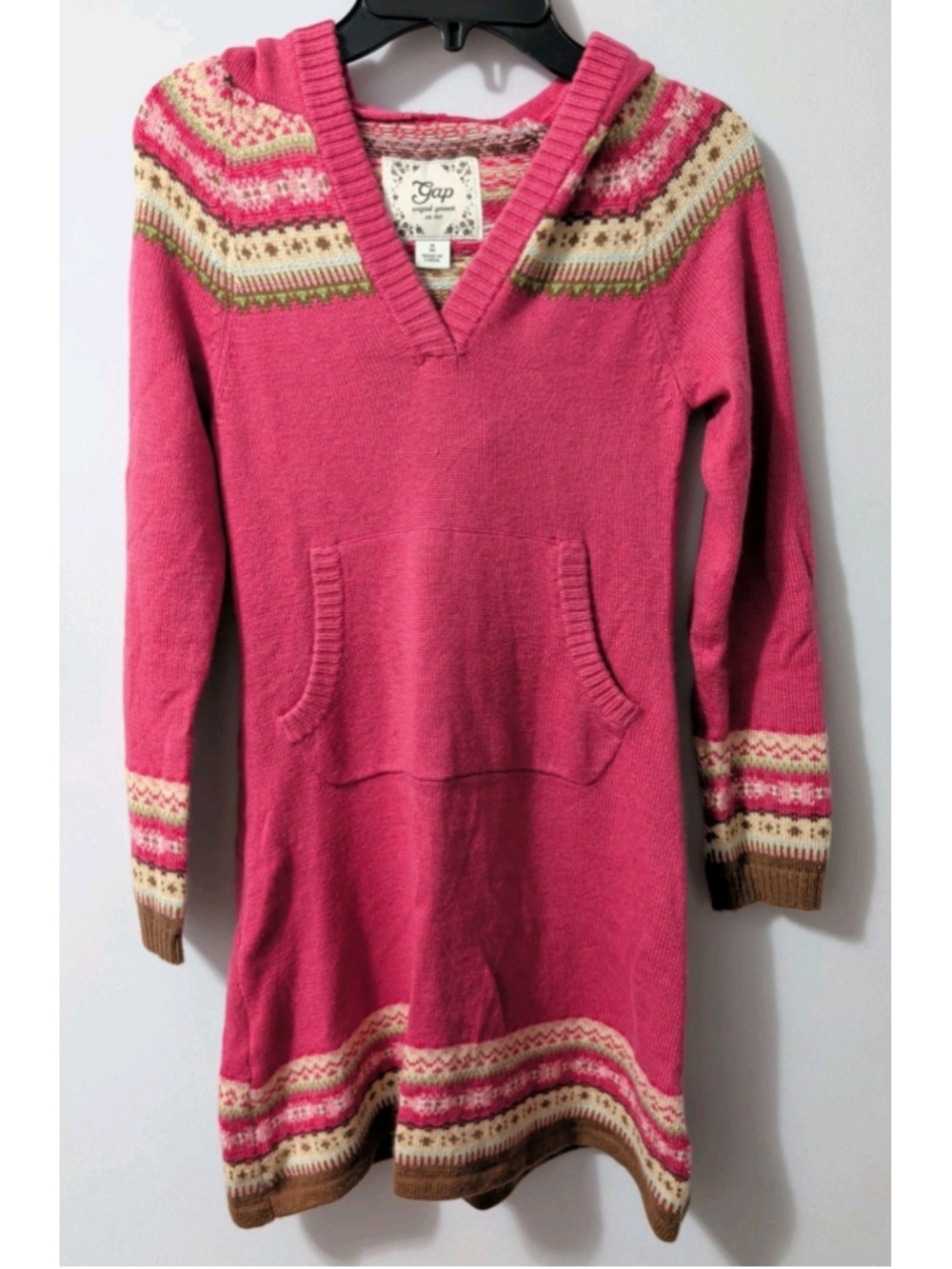 Gap Kids Girls Sweaterdress Size M (8) Long Sleeve Pink Fair Isle Design Hooded